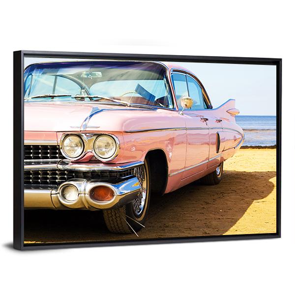 Classic Pink Car Canvas Wall Art-3 Horizontal-Gallery Wrap-25" x 16"-Tiaracle