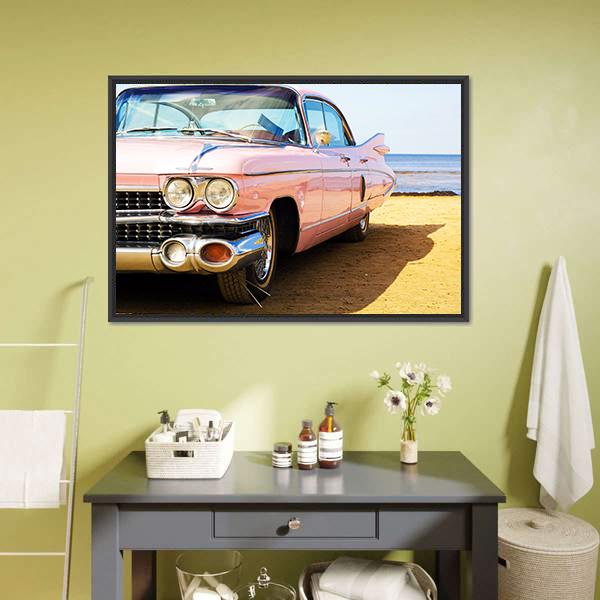 Classic Pink Car Canvas Wall Art-3 Horizontal-Gallery Wrap-25" x 16"-Tiaracle