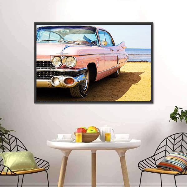Classic Pink Car Canvas Wall Art-3 Horizontal-Gallery Wrap-25" x 16"-Tiaracle