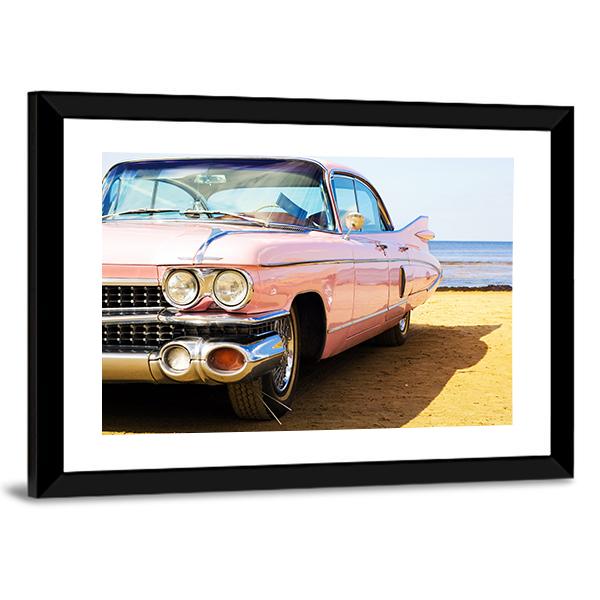 Classic Pink Car Canvas Wall Art-3 Horizontal-Gallery Wrap-25" x 16"-Tiaracle