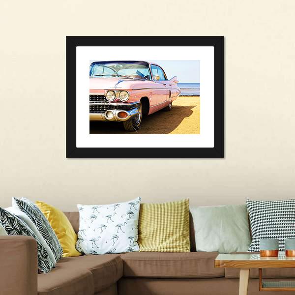 Classic Pink Car Canvas Wall Art-1 Piece-Framed Print-20" x 16"-Tiaracle