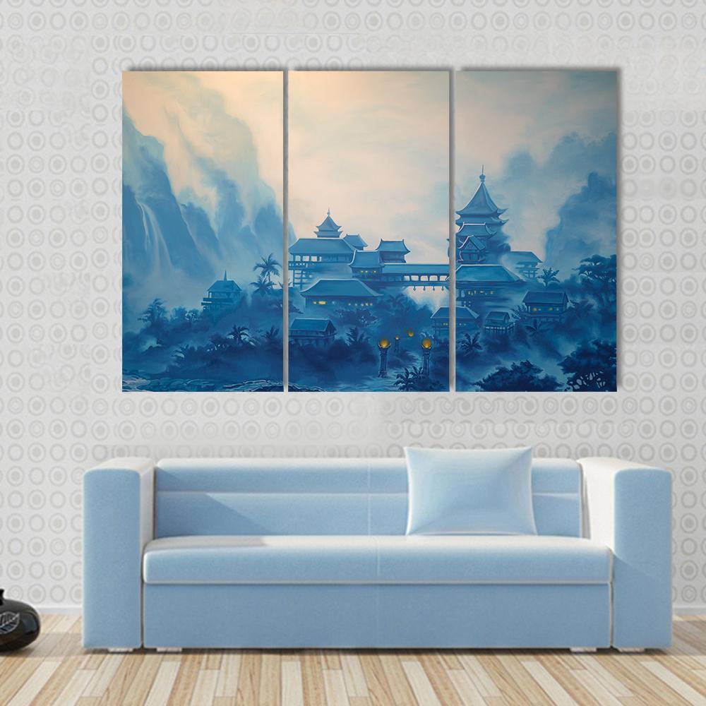 Classical Chinese Landscape Canvas Wall Art-3 Horizontal-Gallery Wrap-37&quot; x 24&quot;-Tiaracle