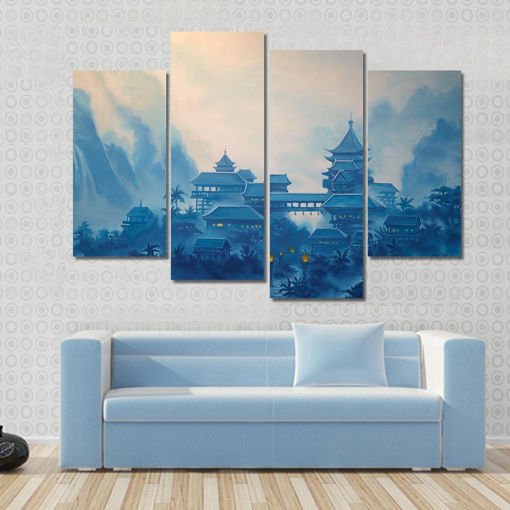 Classical Chinese Landscape Canvas Wall Art-4 Pop-Gallery Wrap-50" x 32"-Tiaracle