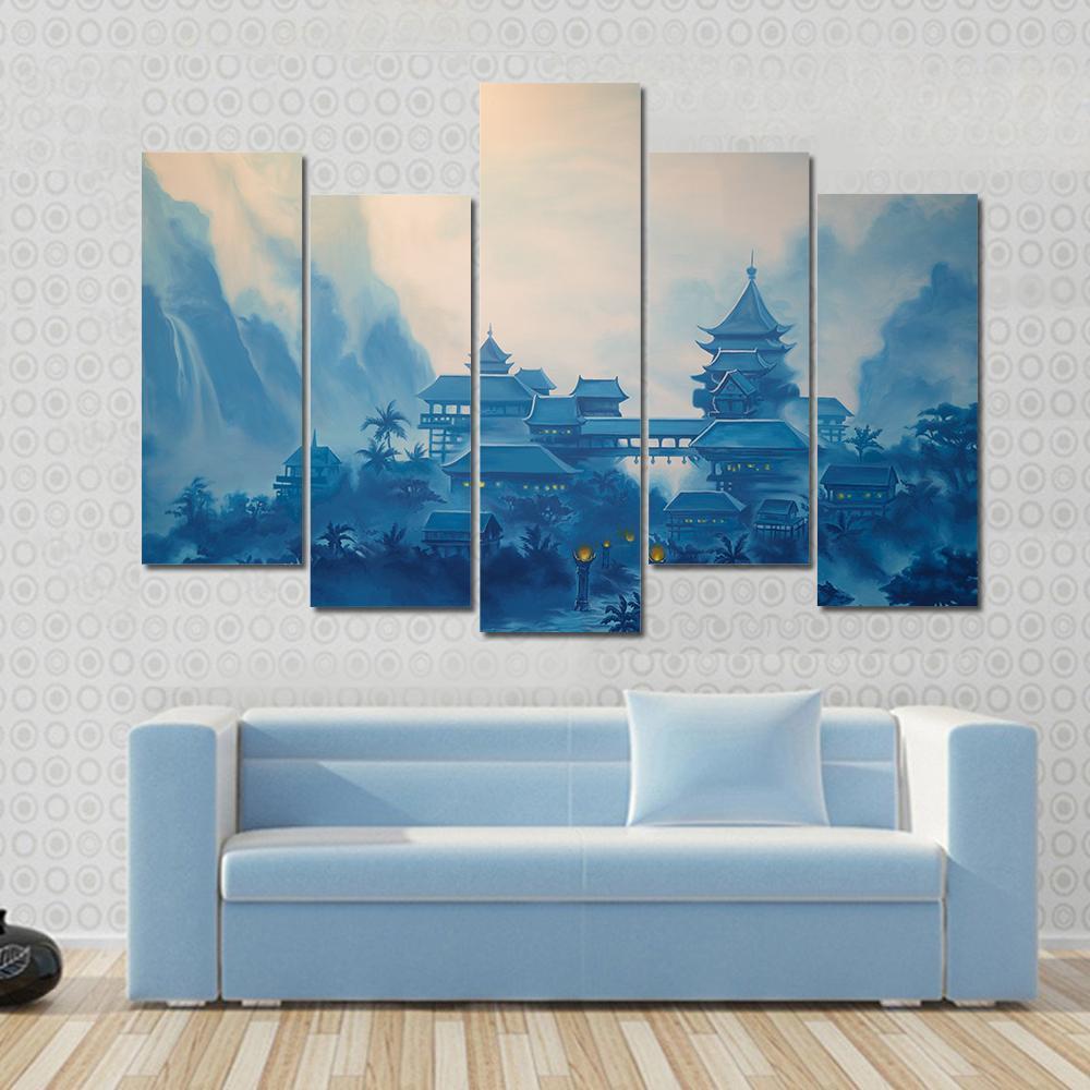 Classical Chinese Landscape Canvas Wall Art-5 Pop-Gallery Wrap-47&quot; x 32&quot;-Tiaracle