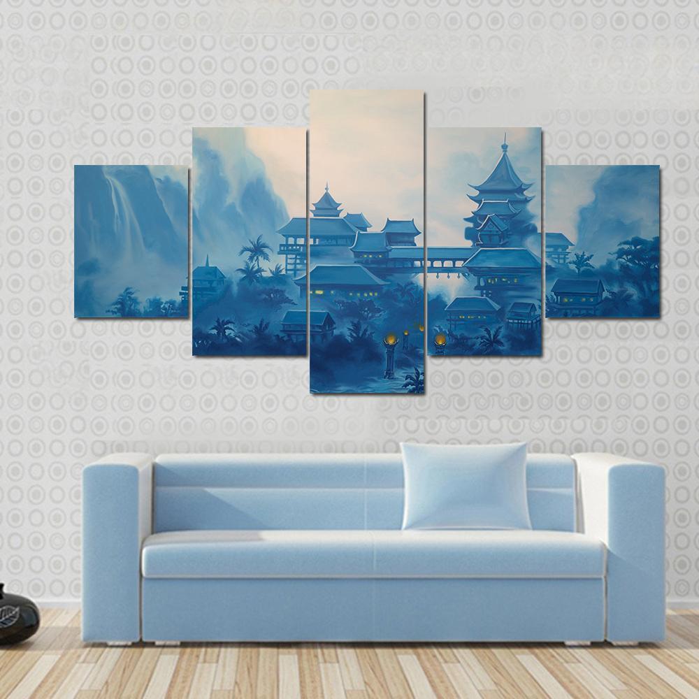 Classical Chinese Landscape Canvas Wall Art-4 Pop-Gallery Wrap-50" x 32"-Tiaracle
