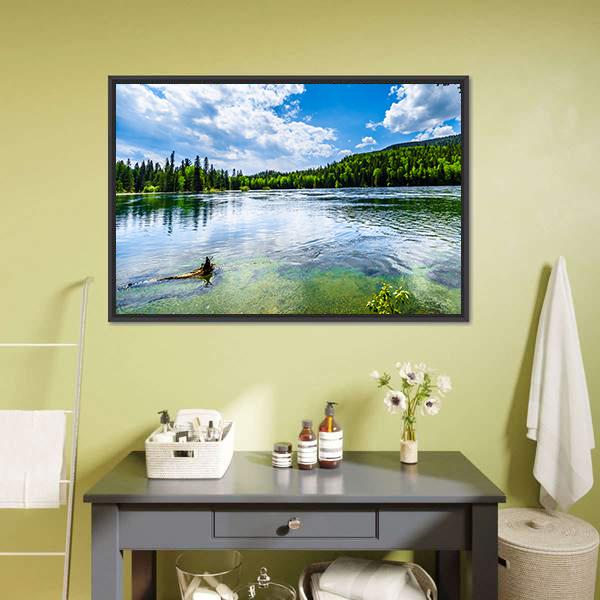 Clear Water Lake In Canada Canvas Wall Art-1 Piece-Floating Frame-24&quot; x 16&quot;-Tiaracle
