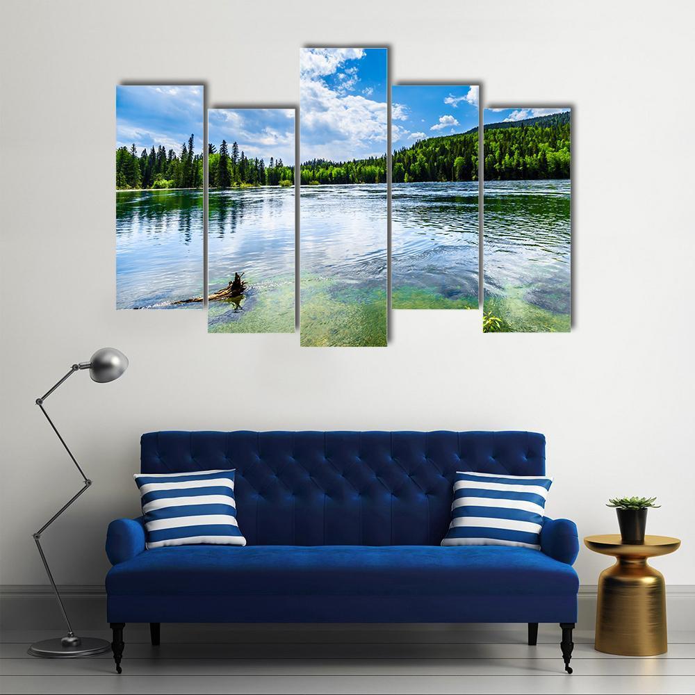 Clear Water Lake In Canada Canvas Wall Art-5 Pop-Gallery Wrap-47&quot; x 32&quot;-Tiaracle