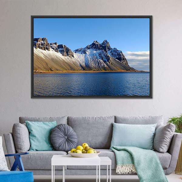 Cliff Beside Lake Canvas Wall Art-1 Piece-Floating Frame-36" x 24"-Tiaracle