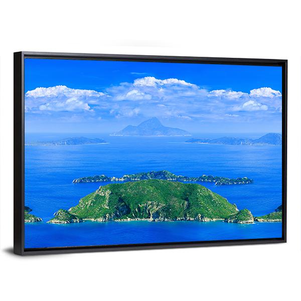 Cliff In Azure Sea Bay Canvas Wall Art-3 Horizontal-Gallery Wrap-25" x 16"-Tiaracle