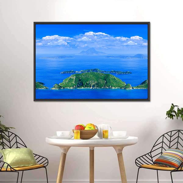 Cliff In Azure Sea Bay Canvas Wall Art-1 Piece-Floating Frame-24" x 16"-Tiaracle