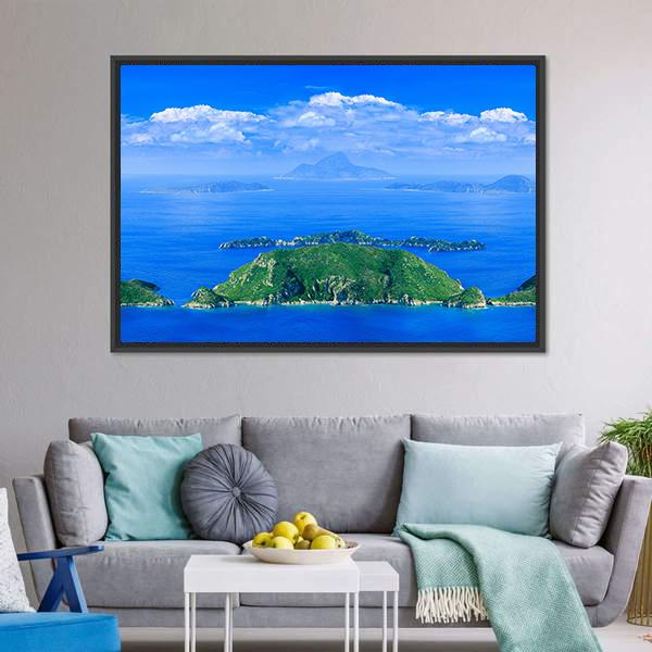 Cliff In Azure Sea Bay Canvas Wall Art-3 Horizontal-Gallery Wrap-25" x 16"-Tiaracle