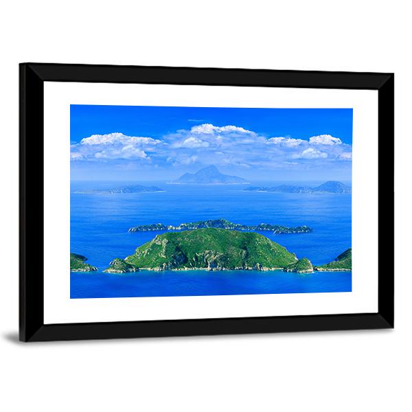 Cliff In Azure Sea Bay Canvas Wall Art-3 Horizontal-Gallery Wrap-25" x 16"-Tiaracle