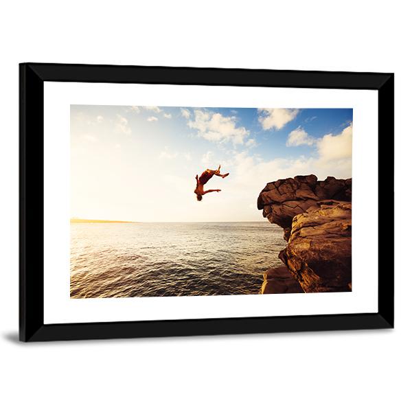 Cliff Jumping Into Ocean Panoramic Canvas Wall Art-1 Piece-36" x 12"-Tiaracle