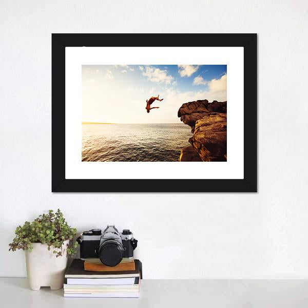 Cliff Jumping Into Ocean Panoramic Canvas Wall Art-1 Piece-36" x 12"-Tiaracle