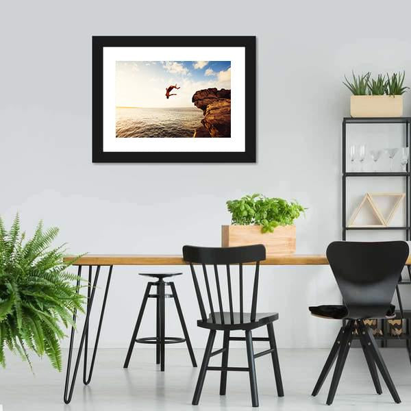 Cliff Jumping Into Ocean Panoramic Canvas Wall Art-1 Piece-36" x 12"-Tiaracle