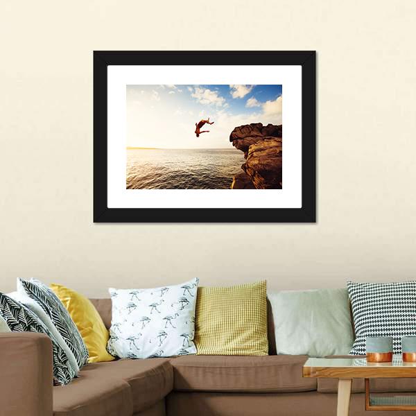 Cliff Jumping Into Ocean Panoramic Canvas Wall Art-1 Piece-36" x 12"-Tiaracle
