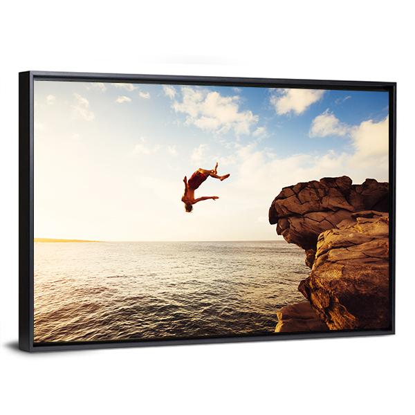 Cliff Jumping Into Ocean Panoramic Canvas Wall Art-1 Piece-36" x 12"-Tiaracle