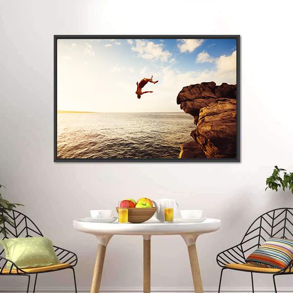 Cliff Jumping Into Ocean Panoramic Canvas Wall Art-1 Piece-36" x 12"-Tiaracle