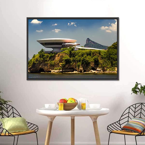 Cliff Museum In Brazil Canvas Wall Art-1 Piece-Floating Frame-24" x 16"-Tiaracle