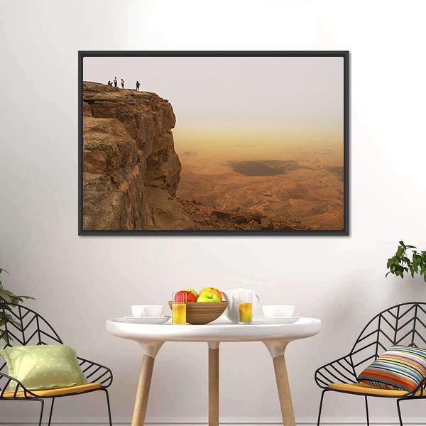 Cliff Over Ramon Crater Canvas Wall Art-1 Piece-Floating Frame-24" x 16"-Tiaracle