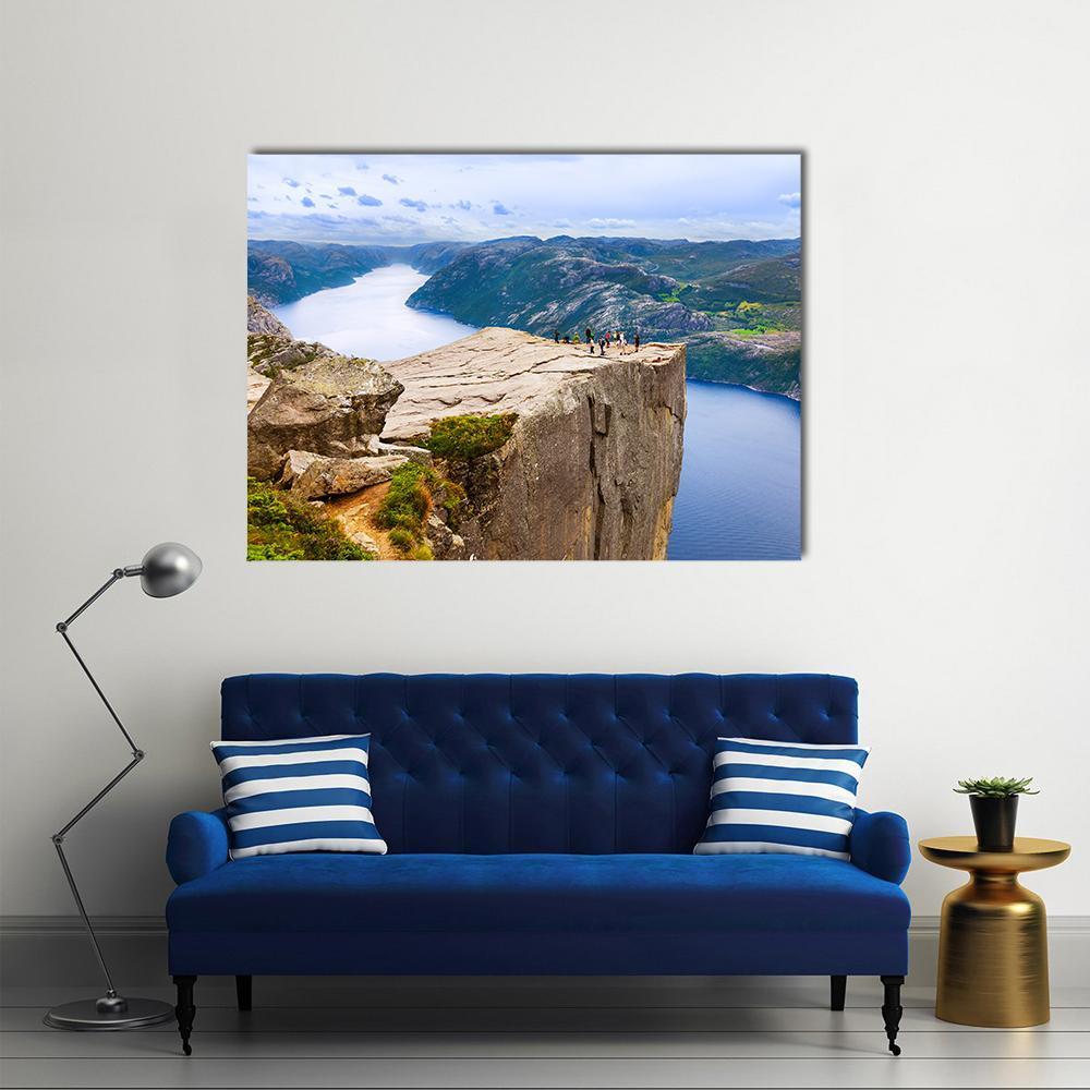 Cliff Preikestolen In Fjord Canvas Wall Art-1 Piece-Gallery Wrap-48" x 32"-Tiaracle
