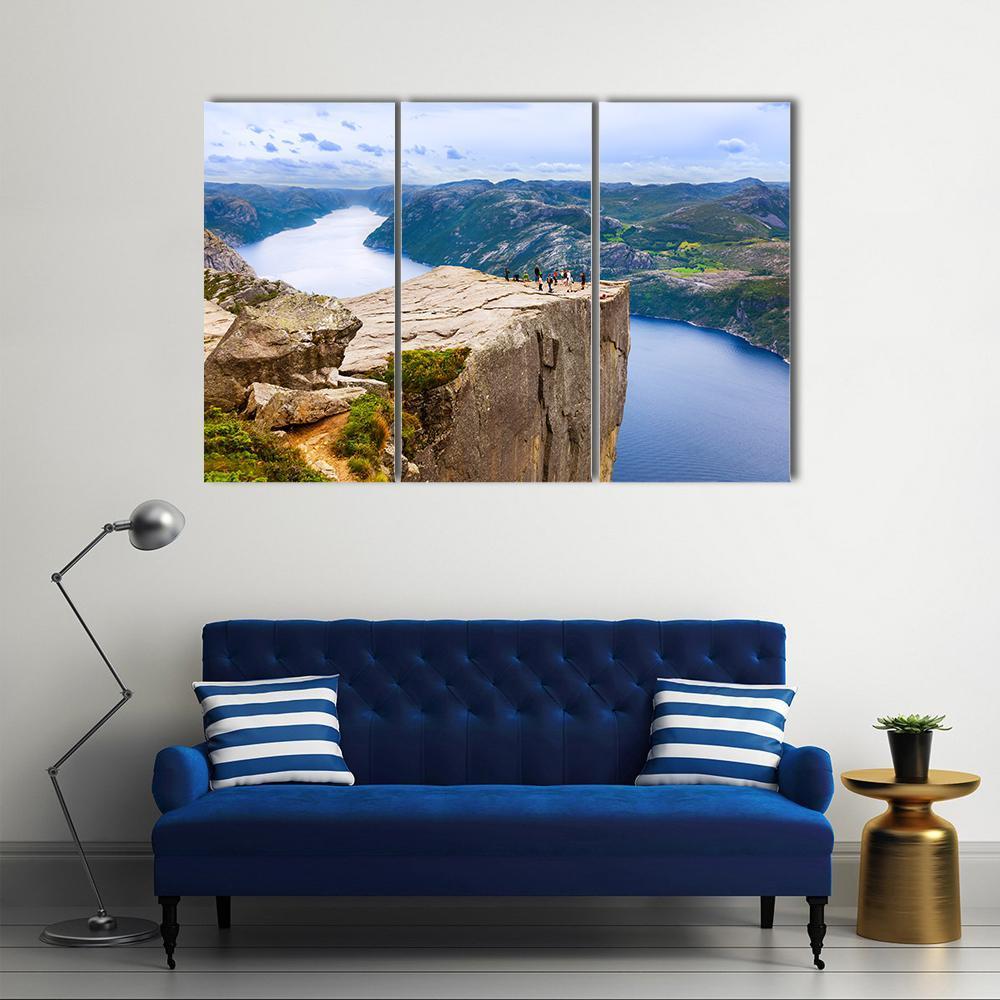 Cliff Preikestolen In Fjord Canvas Wall Art-3 Horizontal-Gallery Wrap-37" x 24"-Tiaracle