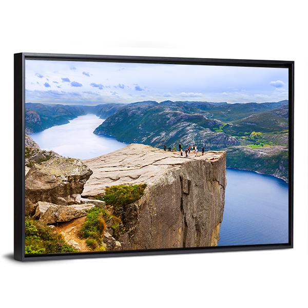 Cliff Preikestolen In Fjord Canvas Wall Art-3 Horizontal-Gallery Wrap-25" x 16"-Tiaracle