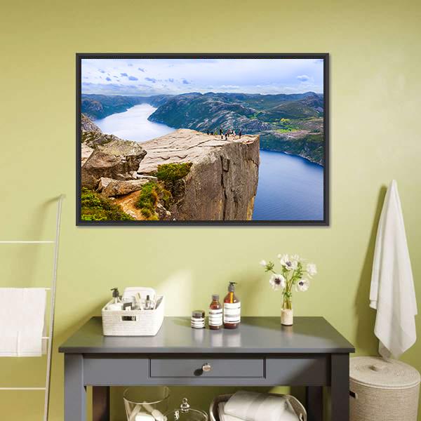 Cliff Preikestolen In Fjord Canvas Wall Art-3 Horizontal-Gallery Wrap-25" x 16"-Tiaracle