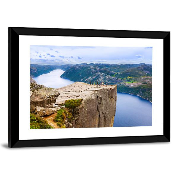 Cliff Preikestolen In Fjord Canvas Wall Art-3 Horizontal-Gallery Wrap-25" x 16"-Tiaracle
