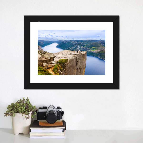 Cliff Preikestolen In Fjord Canvas Wall Art-3 Horizontal-Gallery Wrap-25" x 16"-Tiaracle