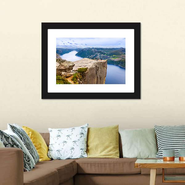 Cliff Preikestolen In Fjord Canvas Wall Art-1 Piece-Framed Print-20" x 16"-Tiaracle