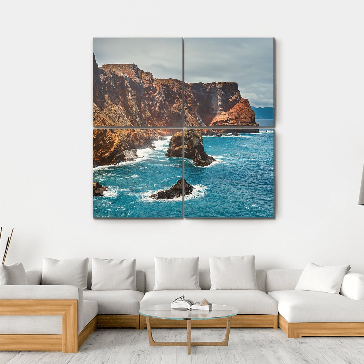 Cliffs At Ponta De Sao Lourenco Canvas Wall Art-4 Square-Gallery Wrap-17" x 17"-Tiaracle