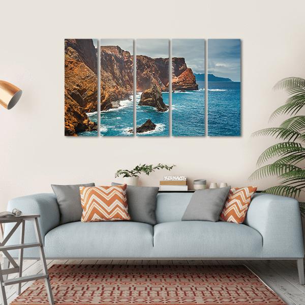 Cliffs At Ponta De Sao Lourenco Canvas Wall Art-5 Horizontal-Gallery Wrap-22" x 12"-Tiaracle