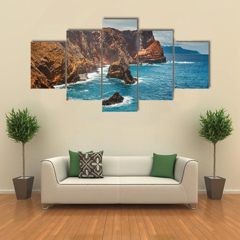 Cliffs At Ponta De Sao Lourenco Canvas Wall Art-5 Star-Gallery Wrap-62" x 32"-Tiaracle