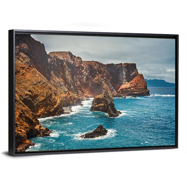 Cliffs At Ponta De Sao Lourenco Canvas Wall Art-3 Horizontal-Gallery Wrap-25" x 16"-Tiaracle