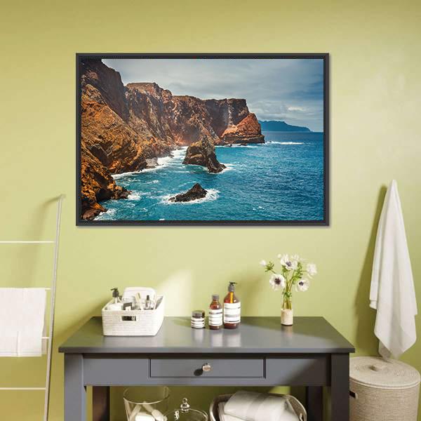 Cliffs At Ponta De Sao Lourenco Canvas Wall Art-3 Horizontal-Gallery Wrap-25" x 16"-Tiaracle