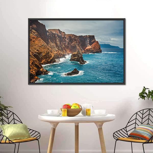 Cliffs At Ponta De Sao Lourenco Canvas Wall Art-1 Piece-Floating Frame-24" x 16"-Tiaracle