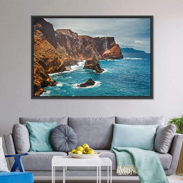 Cliffs At Ponta De Sao Lourenco Canvas Wall Art-3 Horizontal-Gallery Wrap-25" x 16"-Tiaracle