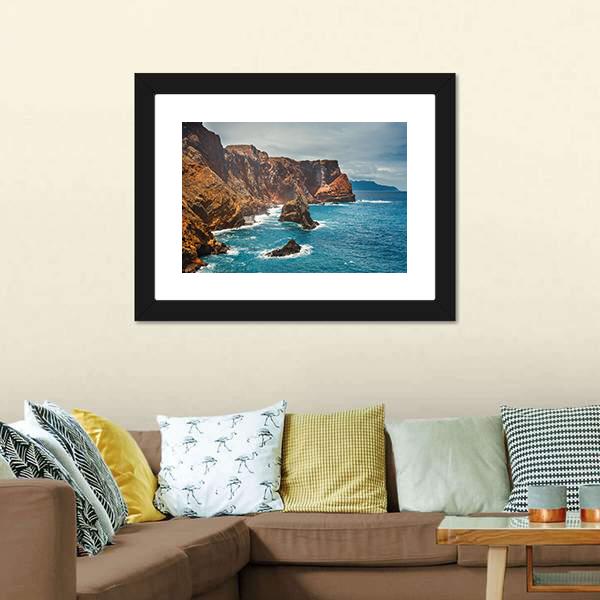 Cliffs At Ponta De Sao Lourenco Canvas Wall Art-1 Piece-Framed Print-20" x 16"-Tiaracle