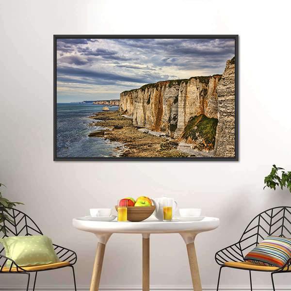 Cliffs In Etretat Canvas Wall Art-1 Piece-Floating Frame-24" x 16"-Tiaracle