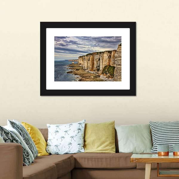 Cliffs In Etretat Canvas Wall Art-1 Piece-Framed Print-20" x 16"-Tiaracle