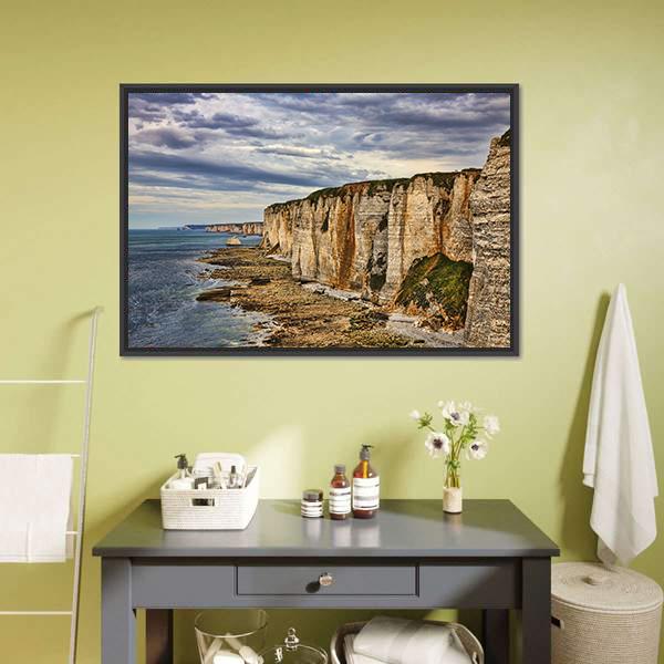 Cliffs In Etretat Canvas Wall Art-5 Horizontal-Gallery Wrap-22" x 12"-Tiaracle
