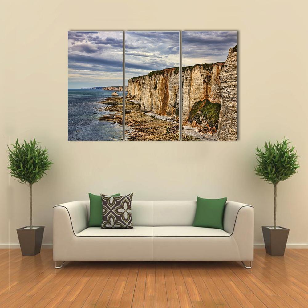 Cliffs In Etretat Canvas Wall Art-3 Horizontal-Gallery Wrap-37" x 24"-Tiaracle