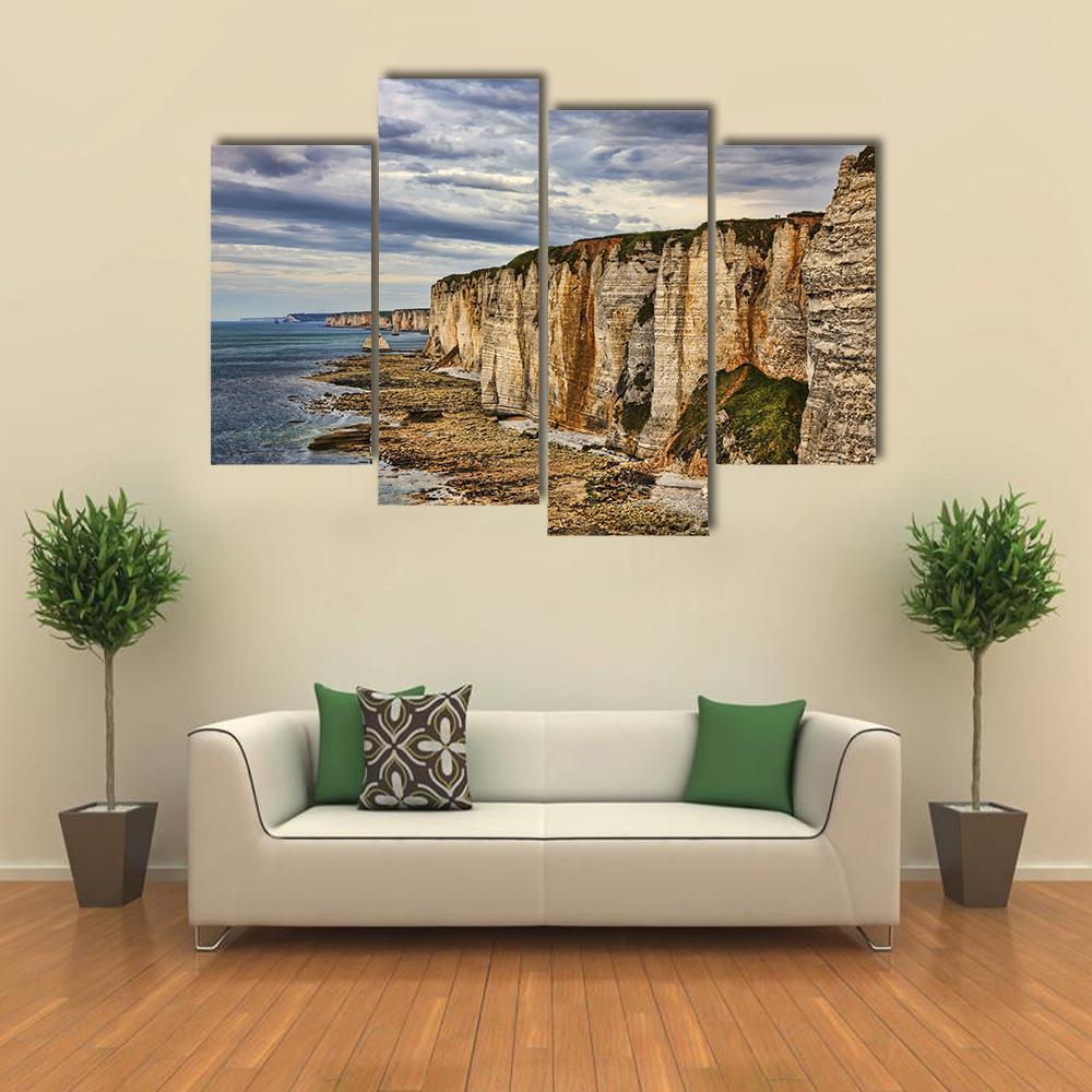 Cliffs In Etretat Canvas Wall Art-4 Pop-Gallery Wrap-50" x 32"-Tiaracle