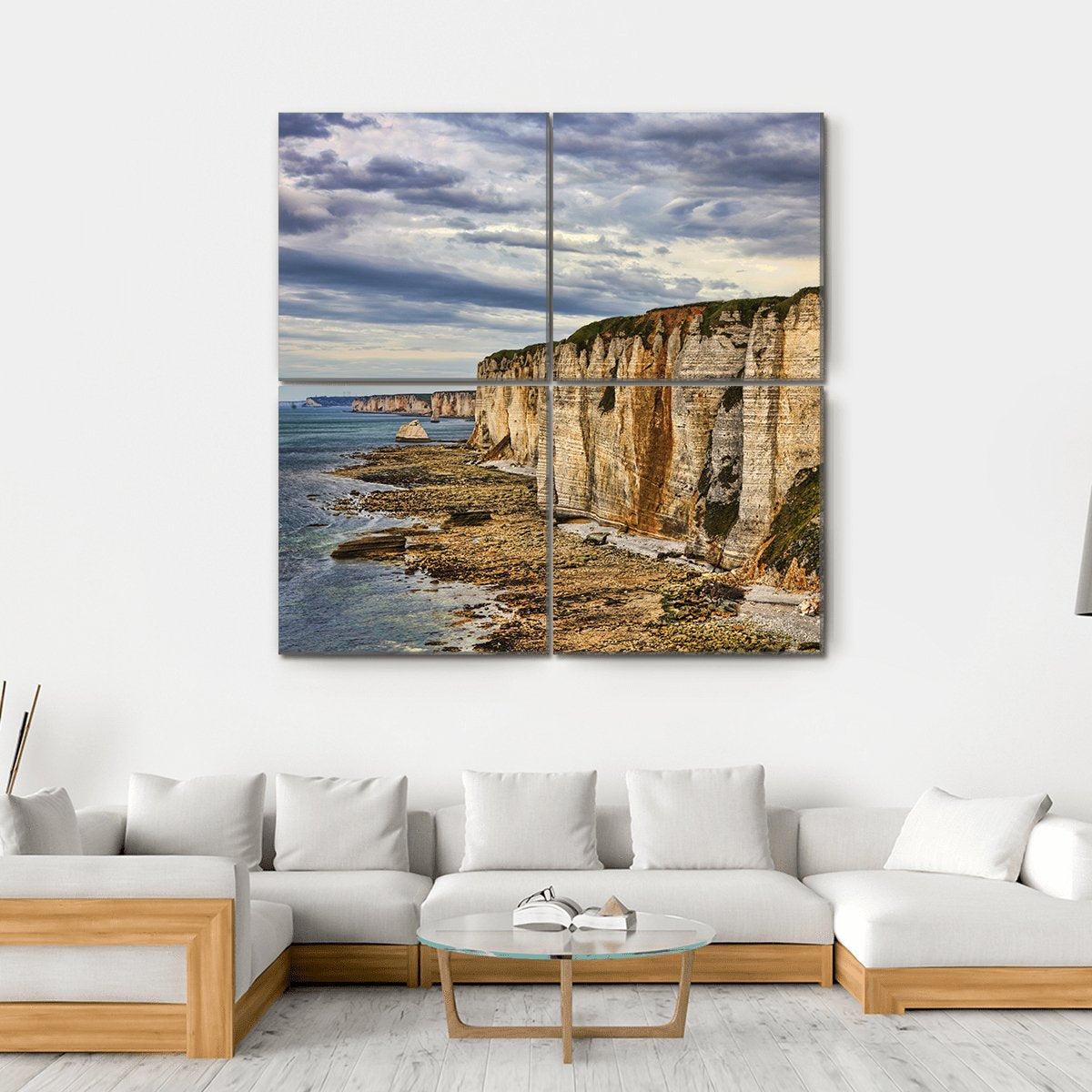Cliffs In Etretat Canvas Wall Art-4 Square-Gallery Wrap-17" x 17"-Tiaracle