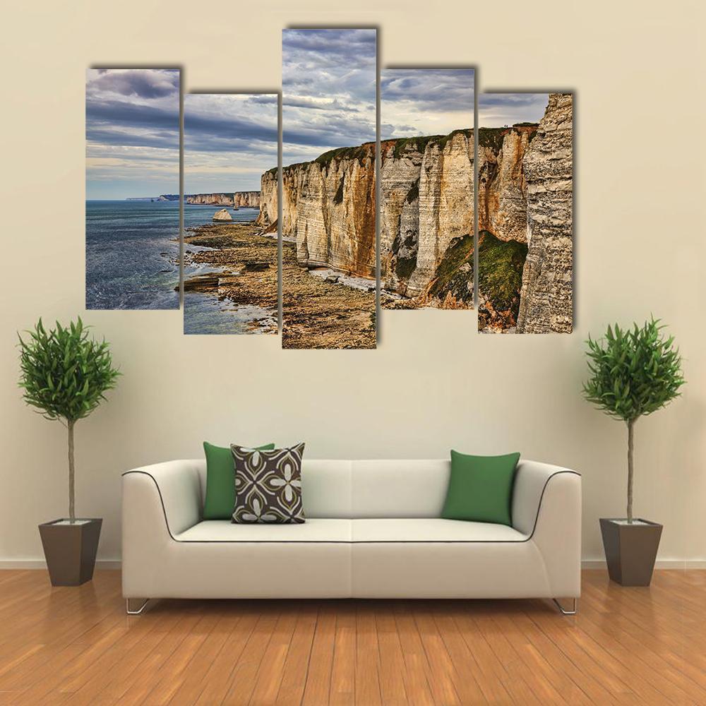 Cliffs In Etretat Canvas Wall Art-5 Pop-Gallery Wrap-47" x 32"-Tiaracle