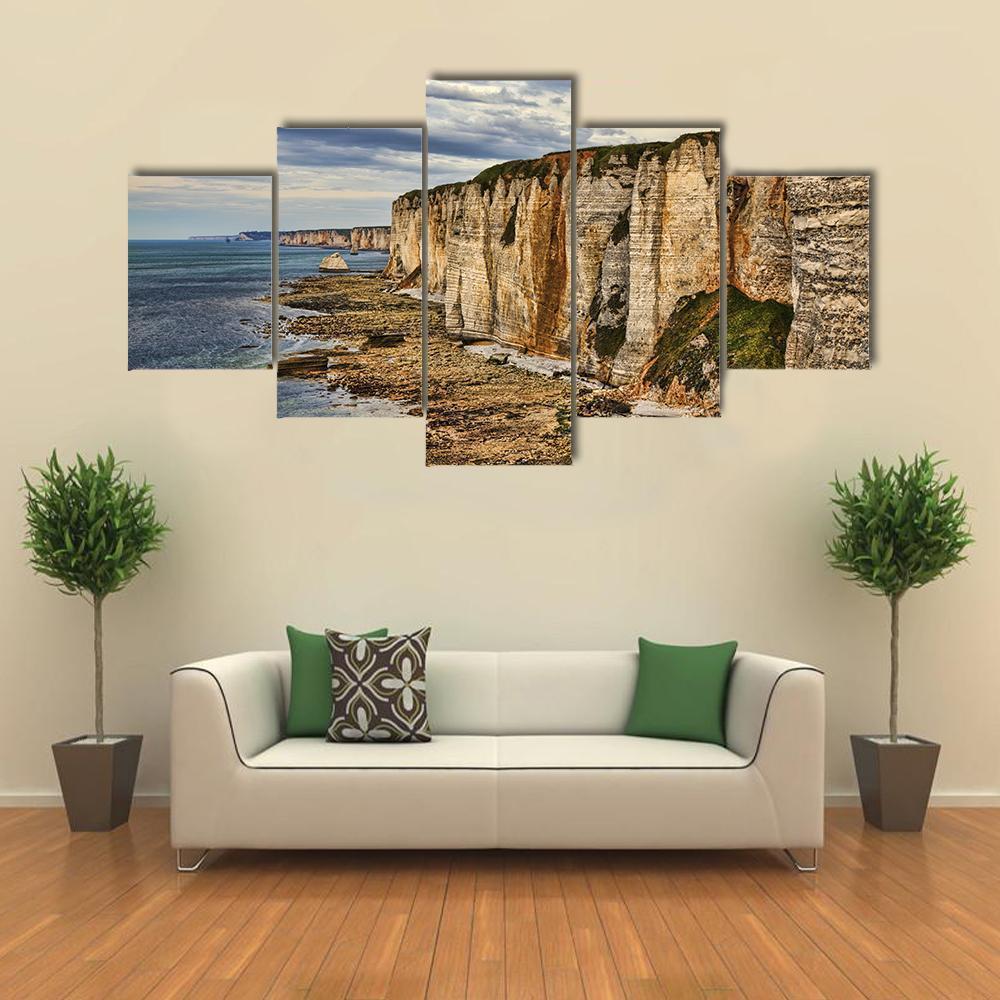 Cliffs In Etretat Canvas Wall Art-4 Pop-Gallery Wrap-50" x 32"-Tiaracle