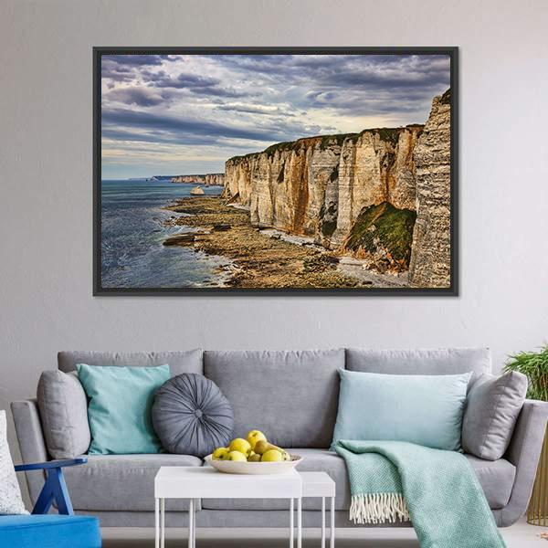 Cliffs In Etretat Canvas Wall Art-3 Horizontal-Gallery Wrap-25" x 16"-Tiaracle