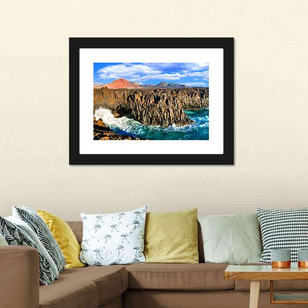 Cliffs In Lanzarote Island Canvas Wall Art-1 Piece-Framed Print-20" x 16"-Tiaracle