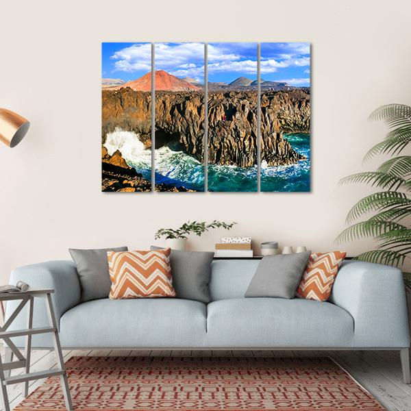 Cliffs In Lanzarote Island Canvas Wall Art-4 Horizontal-Gallery Wrap-34" x 24"-Tiaracle